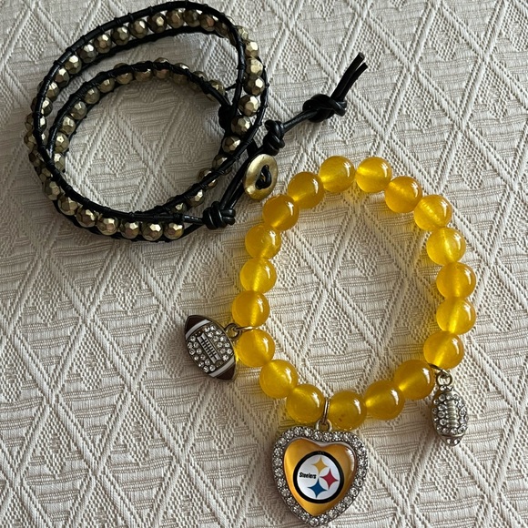 Pittsburgh Steelers Beaded Charm Bracelet + Silpada wrap bracelet - Picture 8 of 11